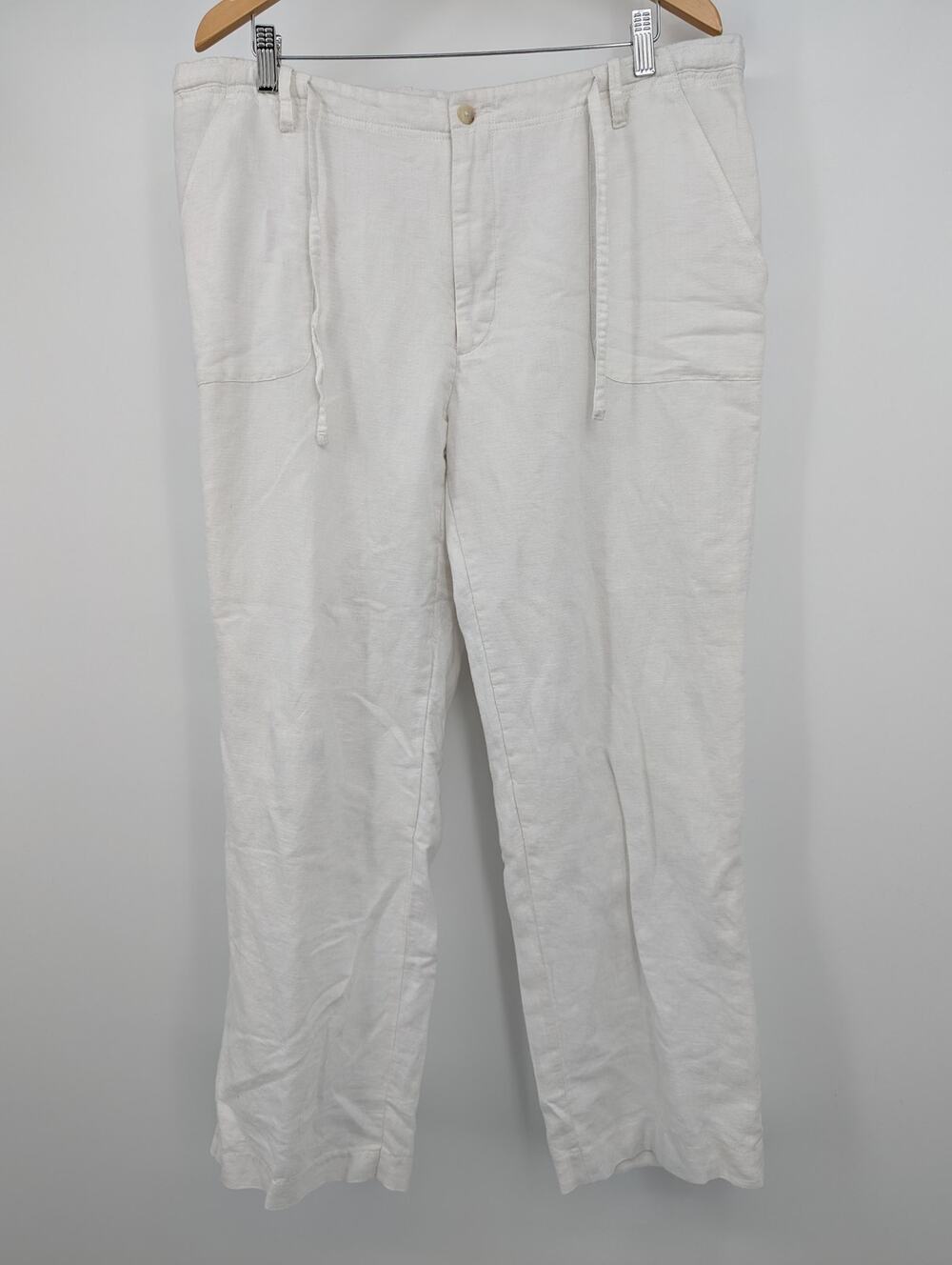 Perry Ellis Womens Plus Size 36x30 White Linen Blend Pants Cotton Lined Wide Leg